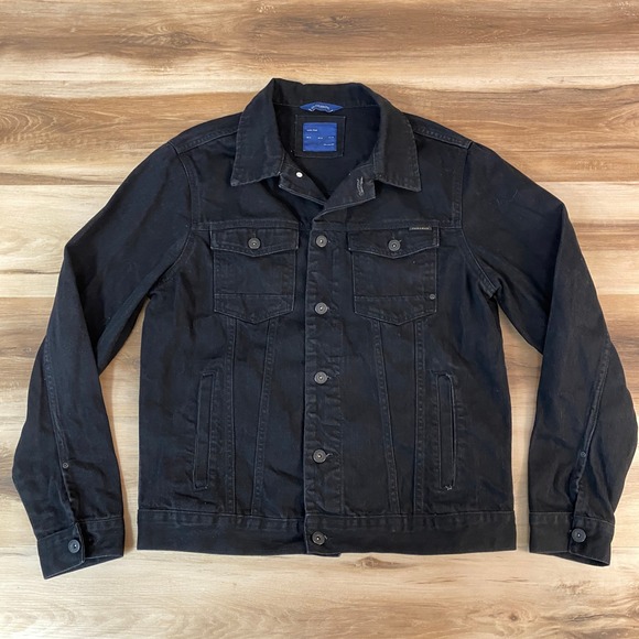 ZARA Denim Trucker Jacket Mens XL Black Long Sleeve Button Front Jean Jacket - Picture 1 of 10